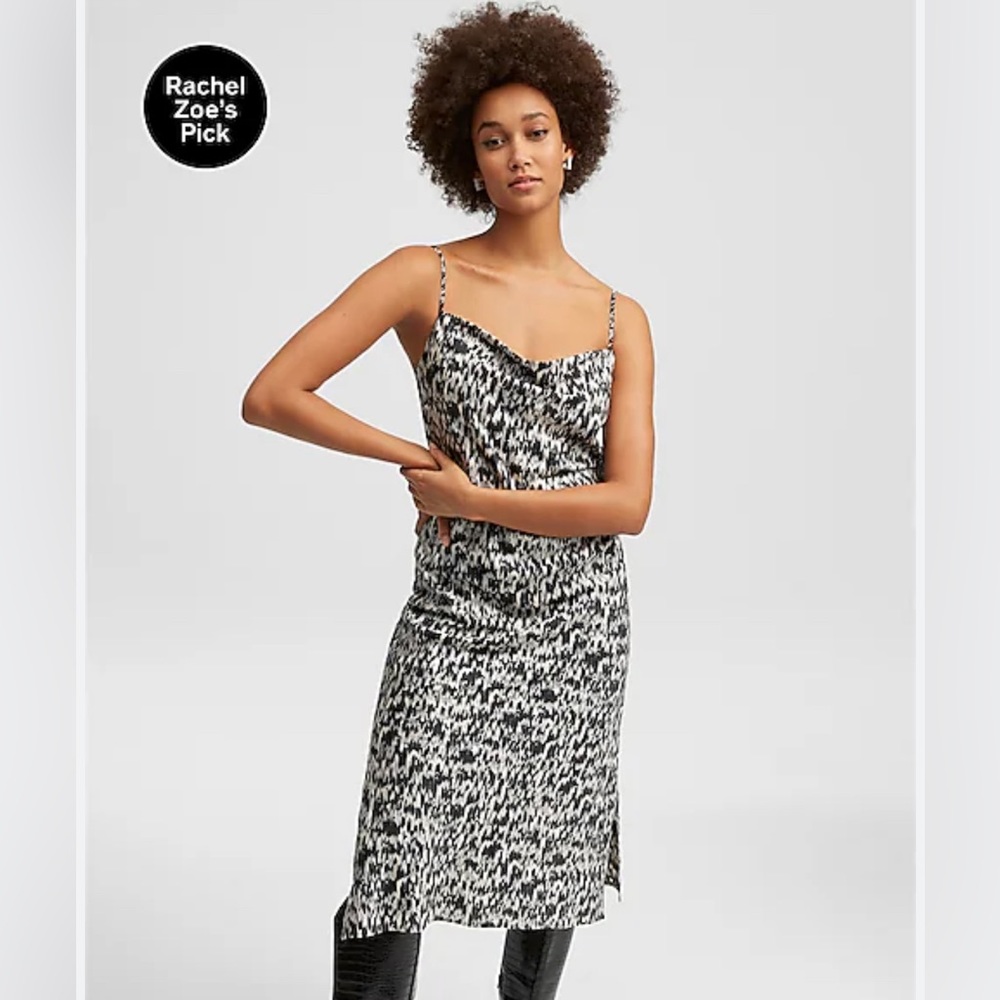 ABSTRACT PRINT SATIN COWL NECK MIDI SLIP DRESS SIZE SMALL
